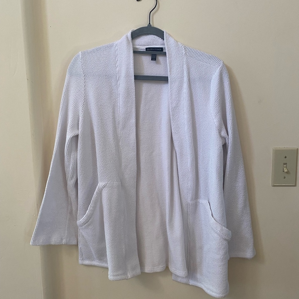 EILEEN FISHER ORGANIC COTTON BLEND WOMENS OPEN FRONT CARDIGAN WHITE SIZE M